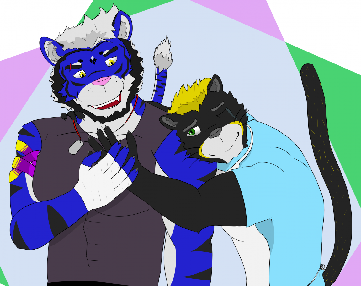 Surprise free hug ! (White background version) by Dragonmemo, Puma, Tiger, Hug